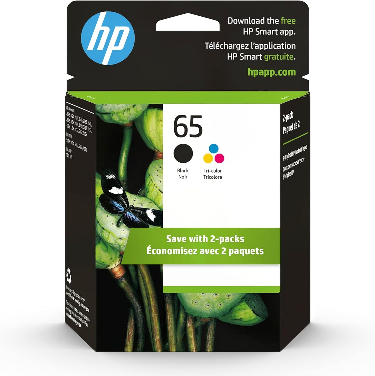 65 Ink Cartridges for HP 65 Black/Tri-color Ink Cartridges (2 Pack) | T0A36AN