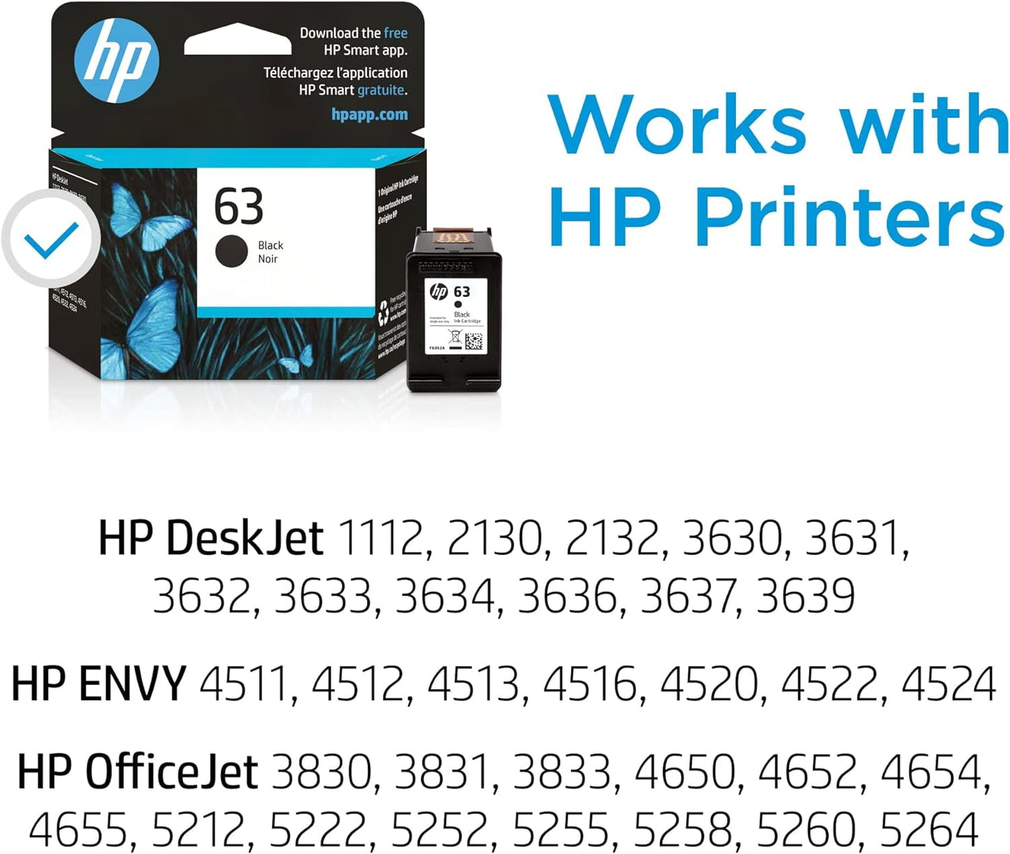 63 Ink Cartridges for HP 63XL Ink Cartridges for HP 63 Ink Black with HP Officejet 3830 3631 3632 3830 4650 5255 Envy 4520 4512 Printer (1 Black)