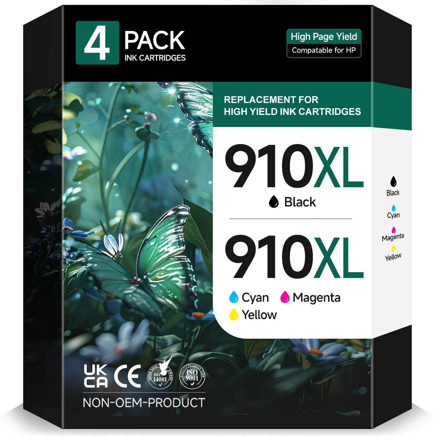 910 Ink Cartridge Compatible for HP 910 910XL Ink Cartridges (Cyan Magenta Yellow Black), 4 Pack