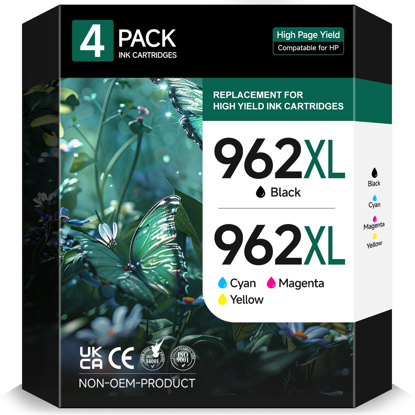 962 Ink Cartridges Compatible for HP 962 962 XL Ink Cartridges for HP 9018e 9015e 9010 Series Printer (4 Packs)