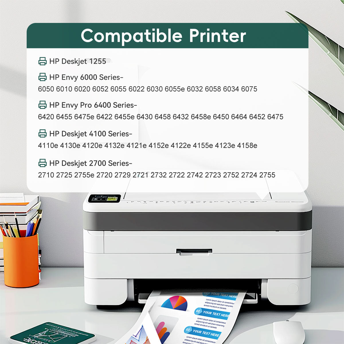 67 Black Ink Cartridge Compatible for HP DeskJet 1255, 2700, 4100 Series, HP ENVY 6000, 6400 Series | 3YM56AN